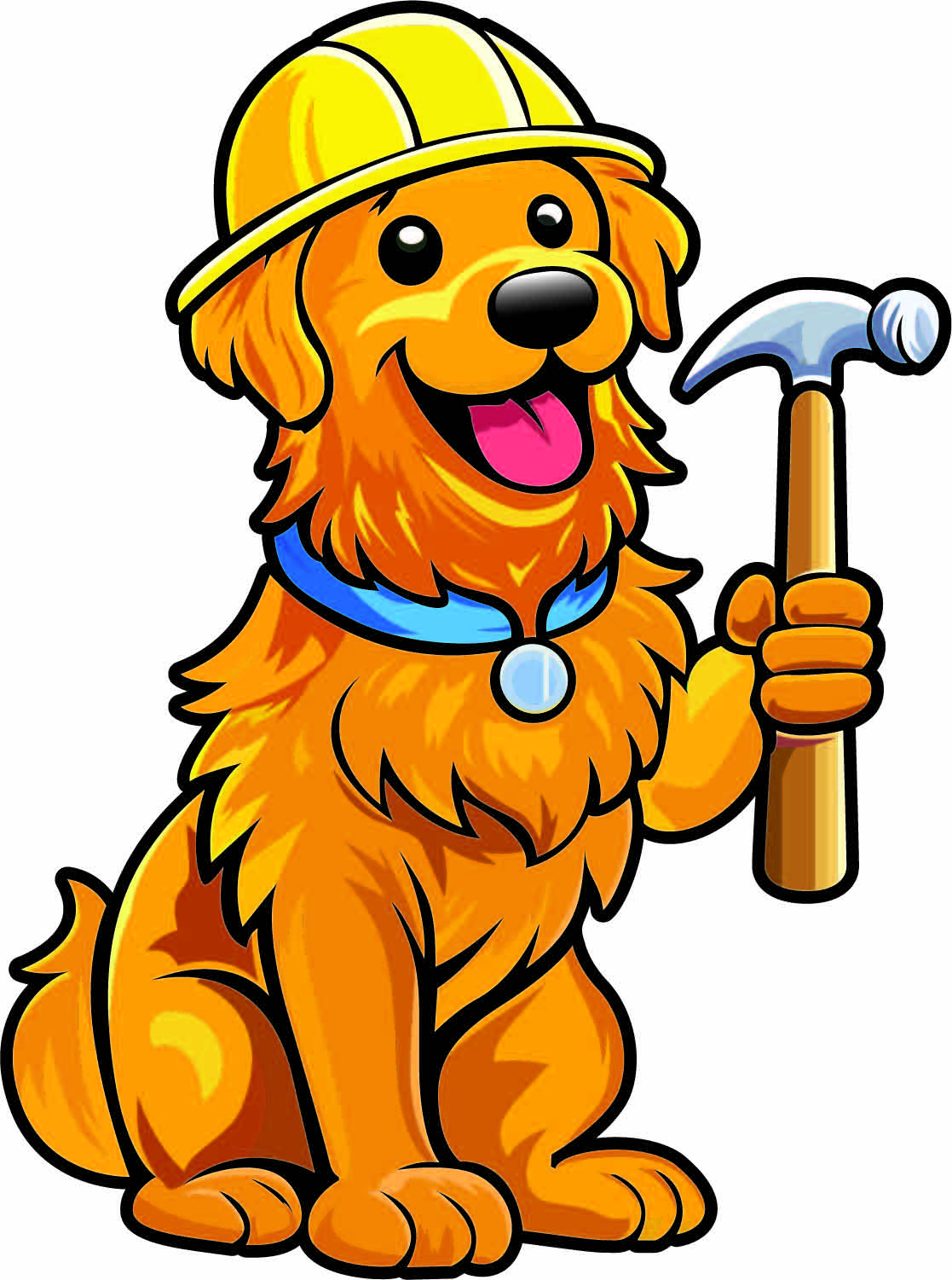 Max, the Left Coast Exteriors mascot, a golden retriever wearing a hard hat